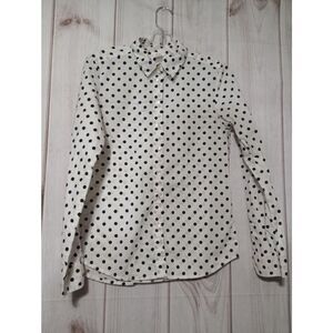 Joe Fresh Shirt‎ Ladies Medium Polka Dot Button Down Shirt White Black
